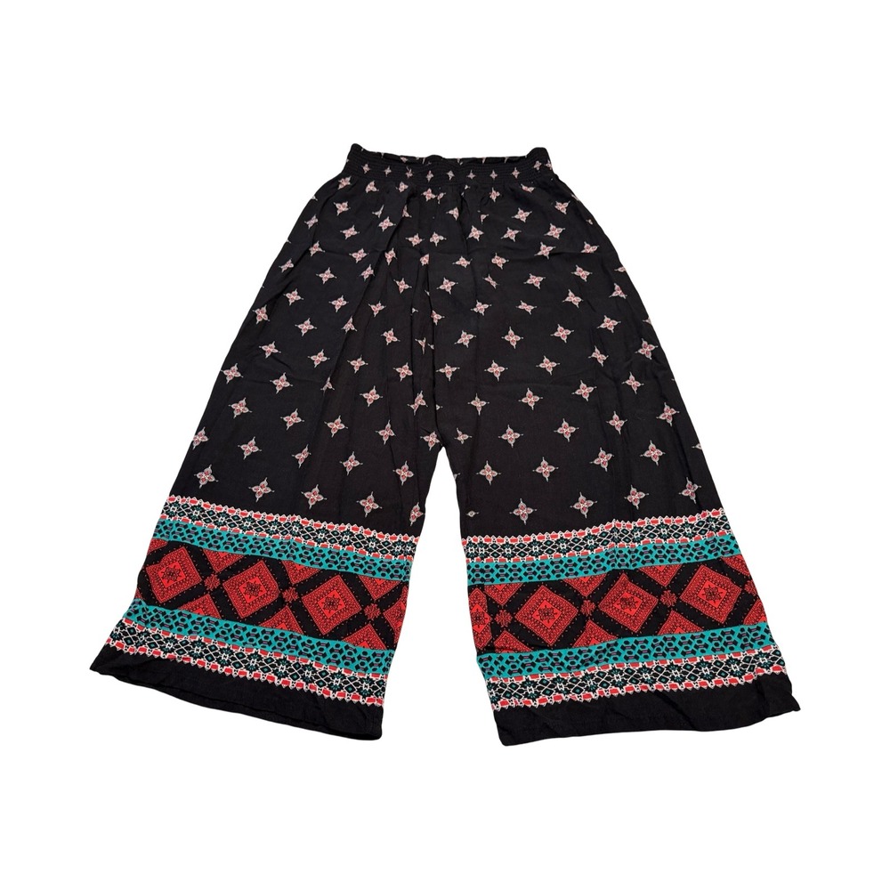 Studio 253 Womens Plus 1X Palazzo Pants Black‎ Geometric Floral Wide Leg Rayon